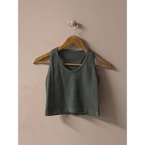 Mono B Olive Green Ribbed Cropped Racerback Tank Top Size L